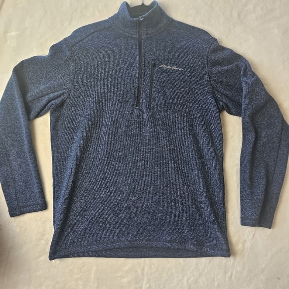 Eddie Bauer sweater Mens medium Quarter Zip M Blue Knit Pullover - Picture 1 of 10